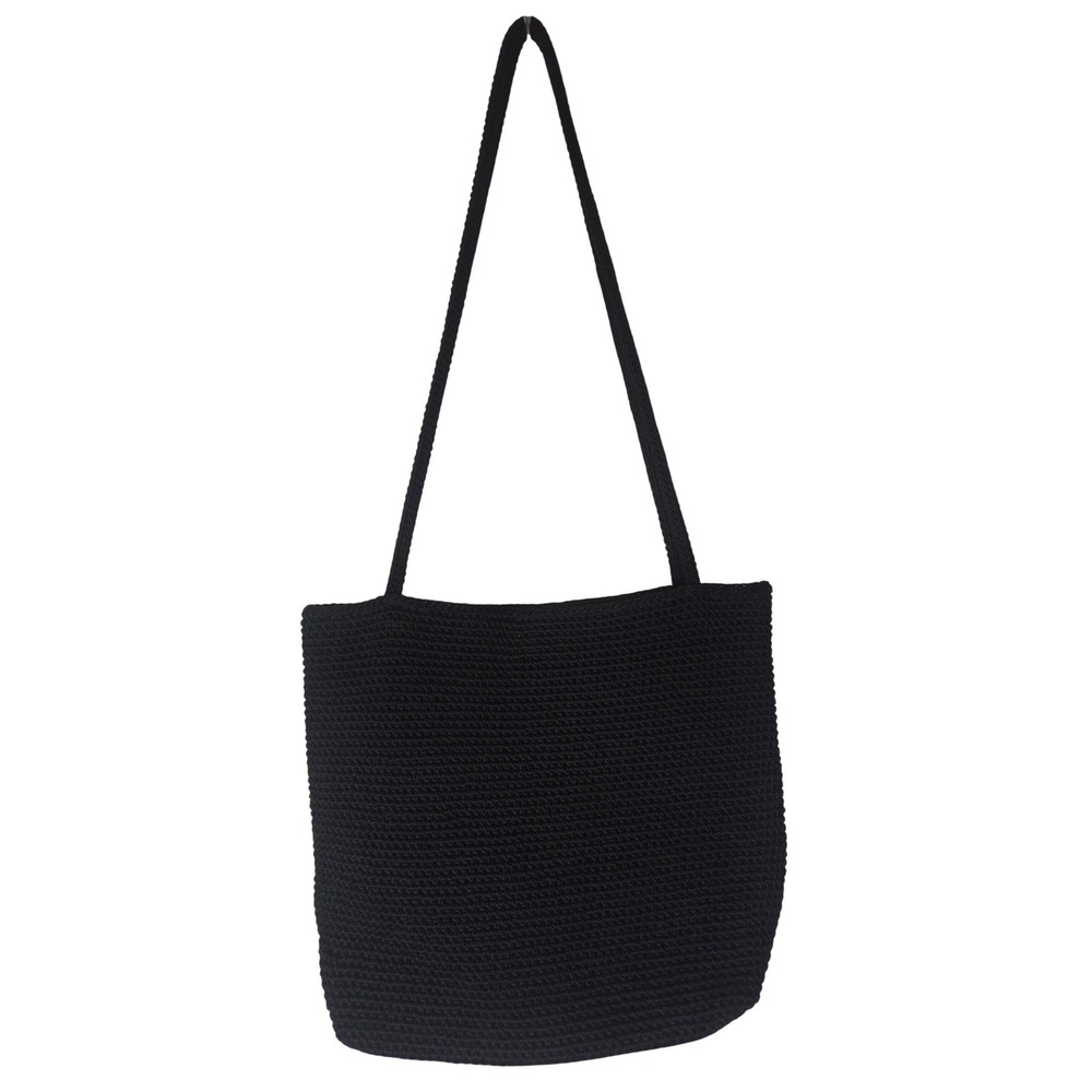 The Sak Black Crochet Tote Shoulder Bag Magnetic Snap Silver Logo Charm Boho - Picture 3 of 7